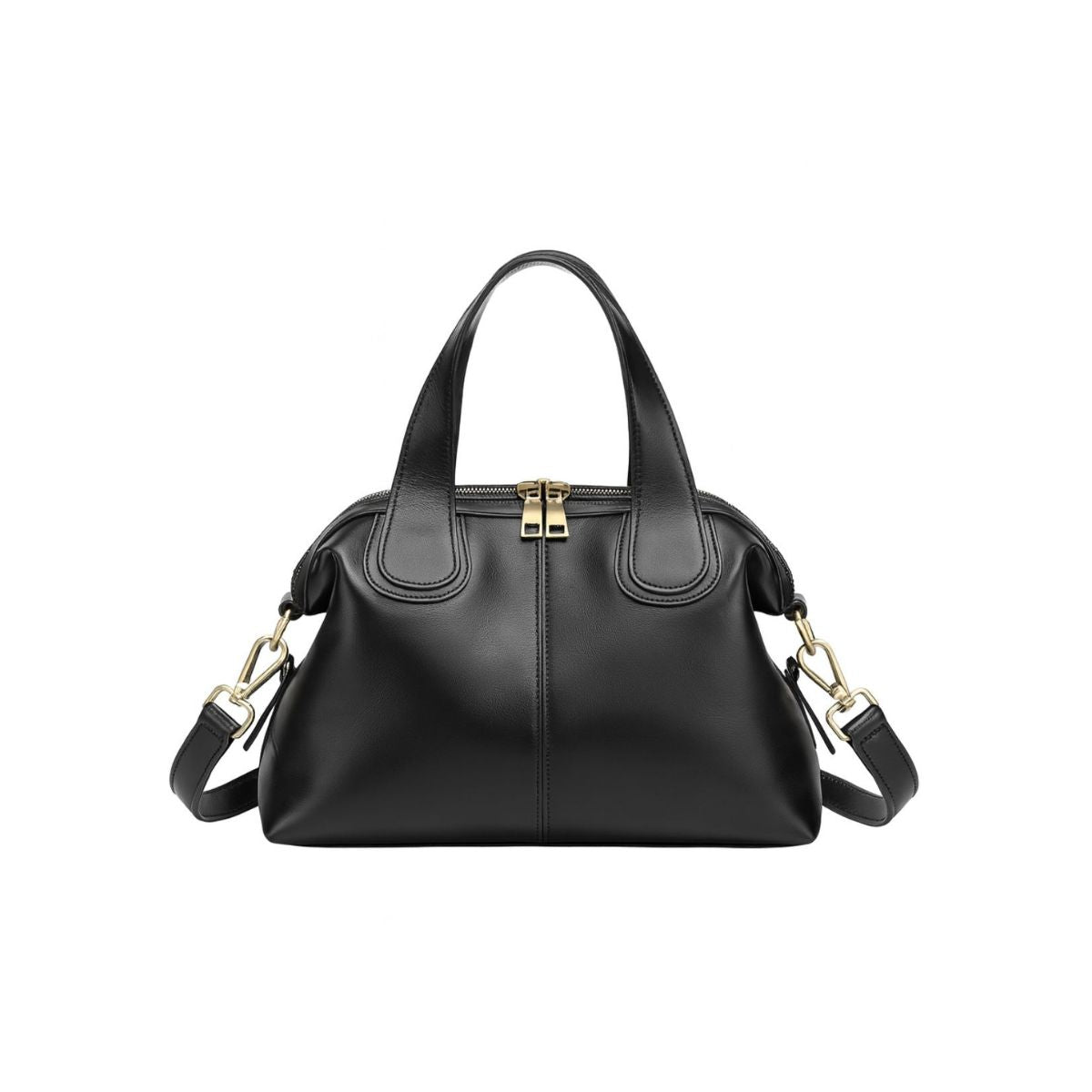 Adele Black Leather Boston Crossbody Bag – Classic Women’s Crossbody & Tote