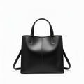Metro Elegance Classic Black Full-Grain Leather Tote Bag