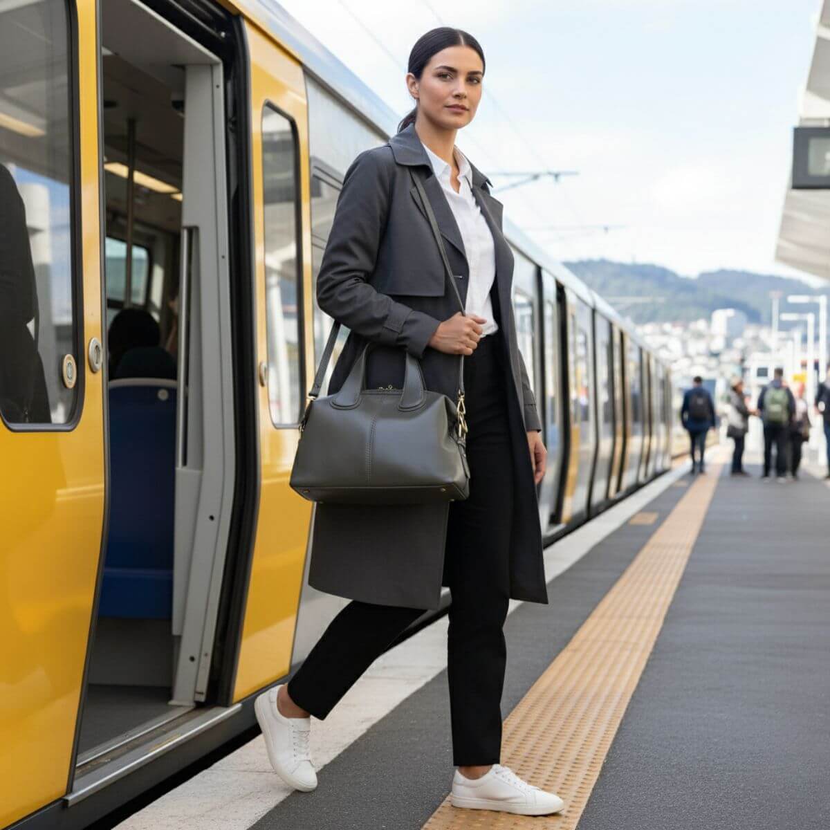 Adele Grey Leather Boston Crossbody Bag – Modern Minimalist Crossbody NZ