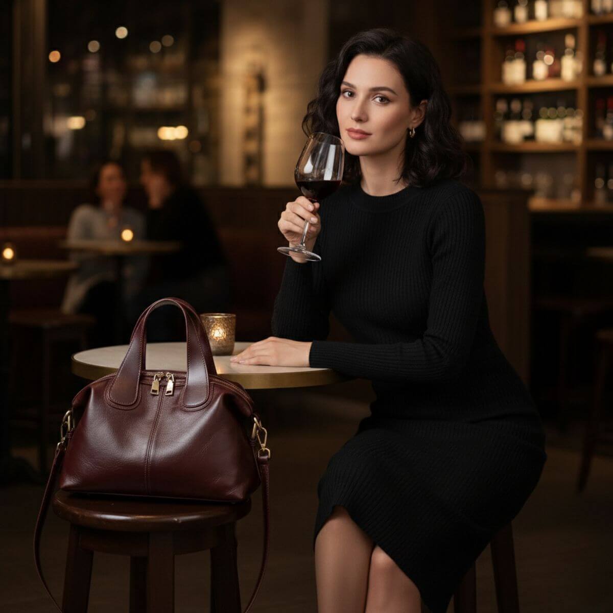 Adele Burgundy Leather Boston Crossbody Bag