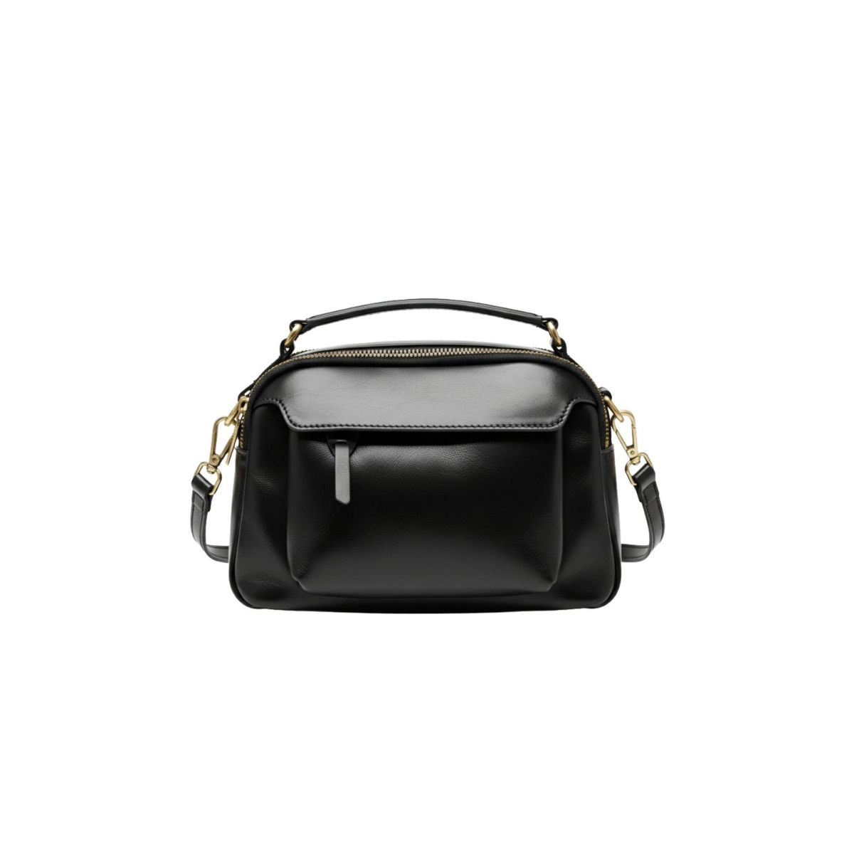 Clavia Black Leather Camera Crossbody Bag