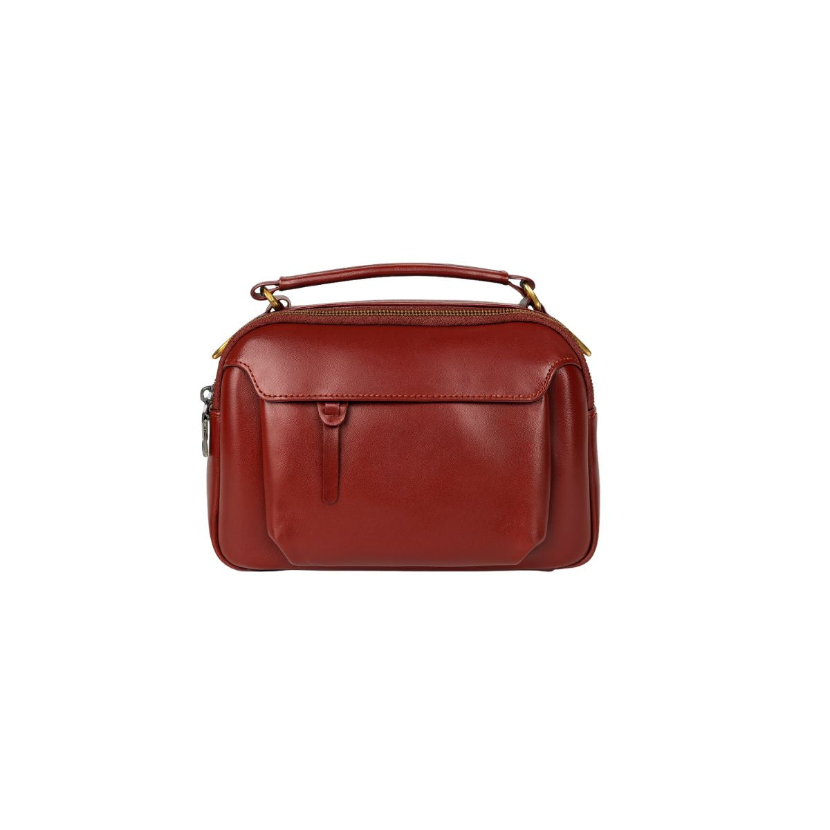 Clavia Chestnut Brown Leather Camera Crossbody Bag – Vintage Multi-Pocket Crossbody for Women