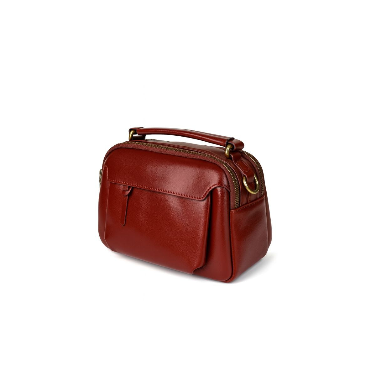 Clavia Chestnut Brown Leather Camera Crossbody Bag – Vintage Multi-Pocket Crossbody for Women