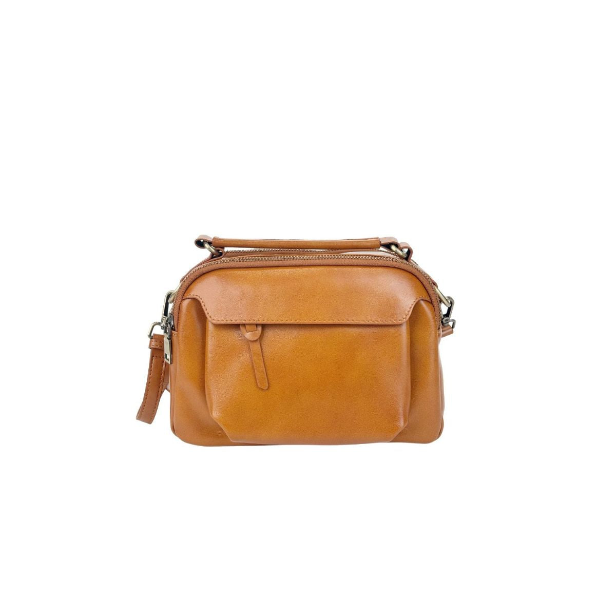 Clavia Sunset Yellow Leather Camera Crossbody Bag – Bright Multi-Compartment Crossbody for Women NZ
