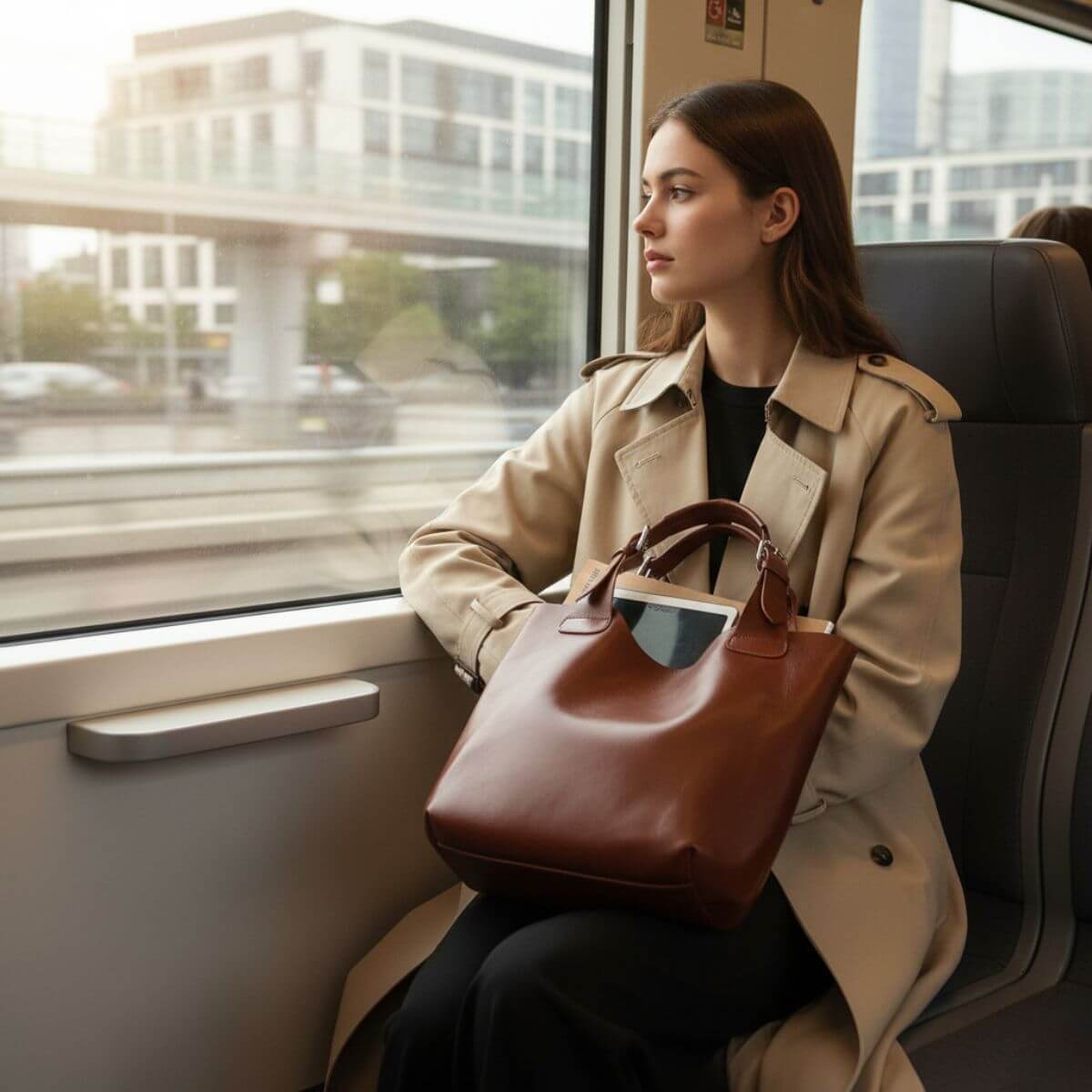 Comfy Chic Leather Tote Bag – Coffee Brown