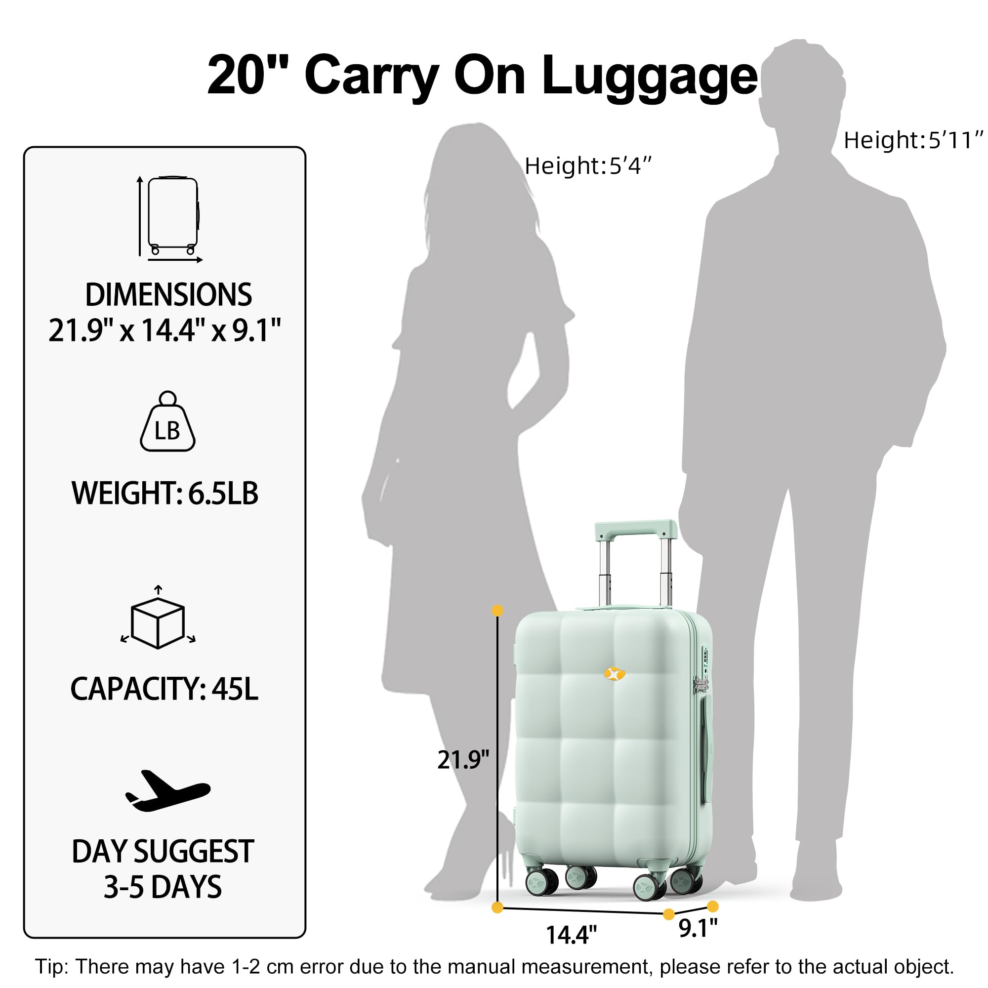 CloudLite 20-Inch Carry-On Suitcase – Mint Green