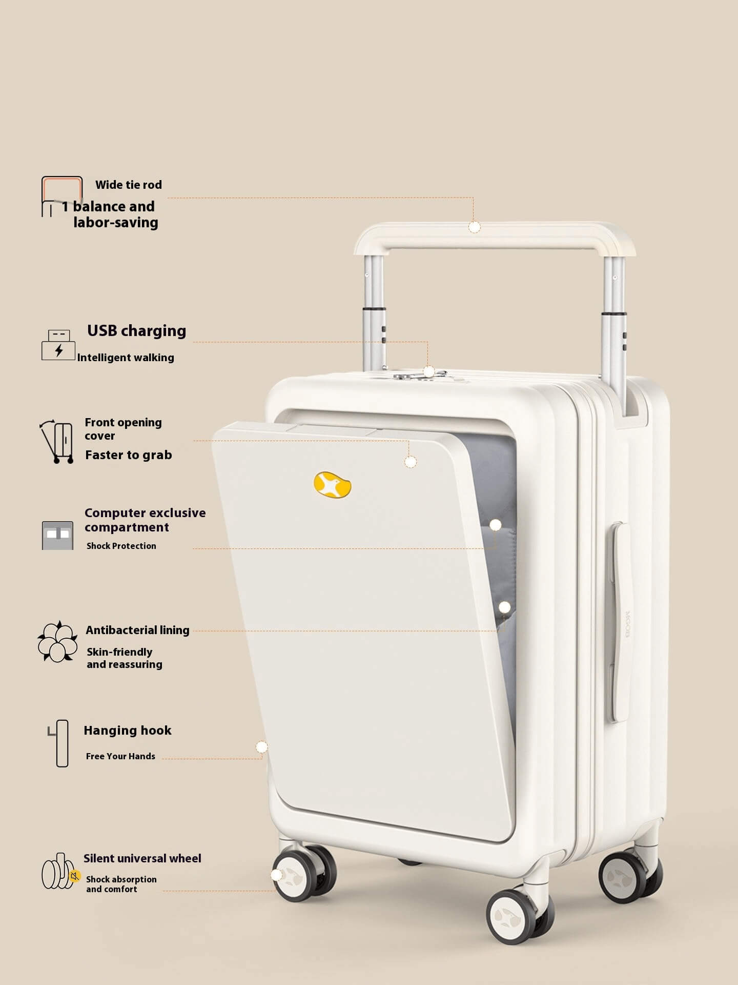 Lumo One Access 20 Inch Carry-On Suitcase – Cream Beige