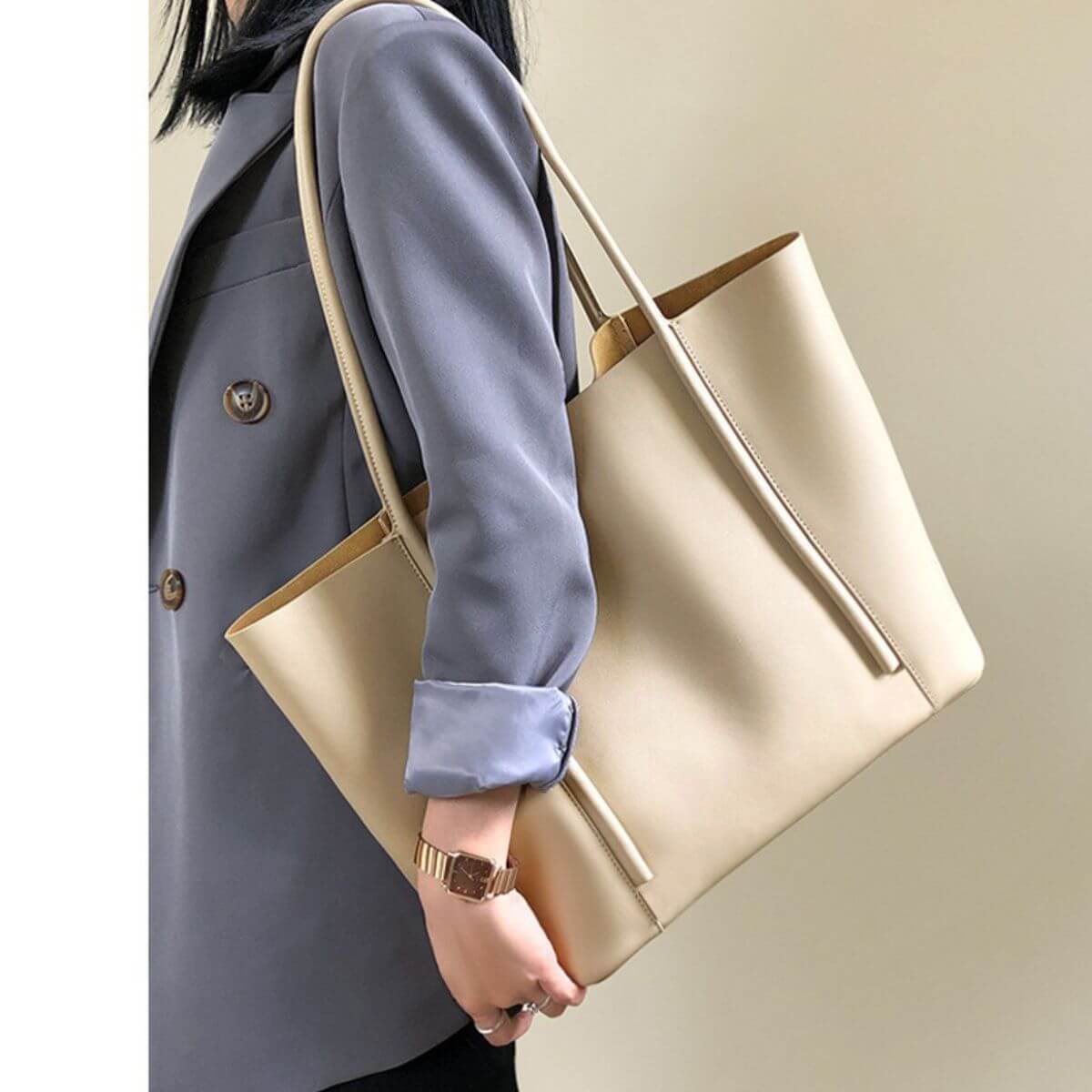 Metro Leather Tote Bag – Apricot Beige