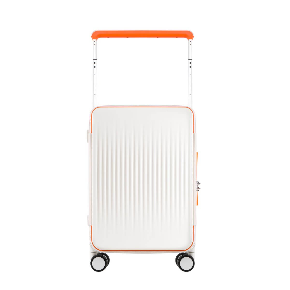 NeoMove 20 Inch Smart Carry-On Suitcase with USB Charging – White & Orange