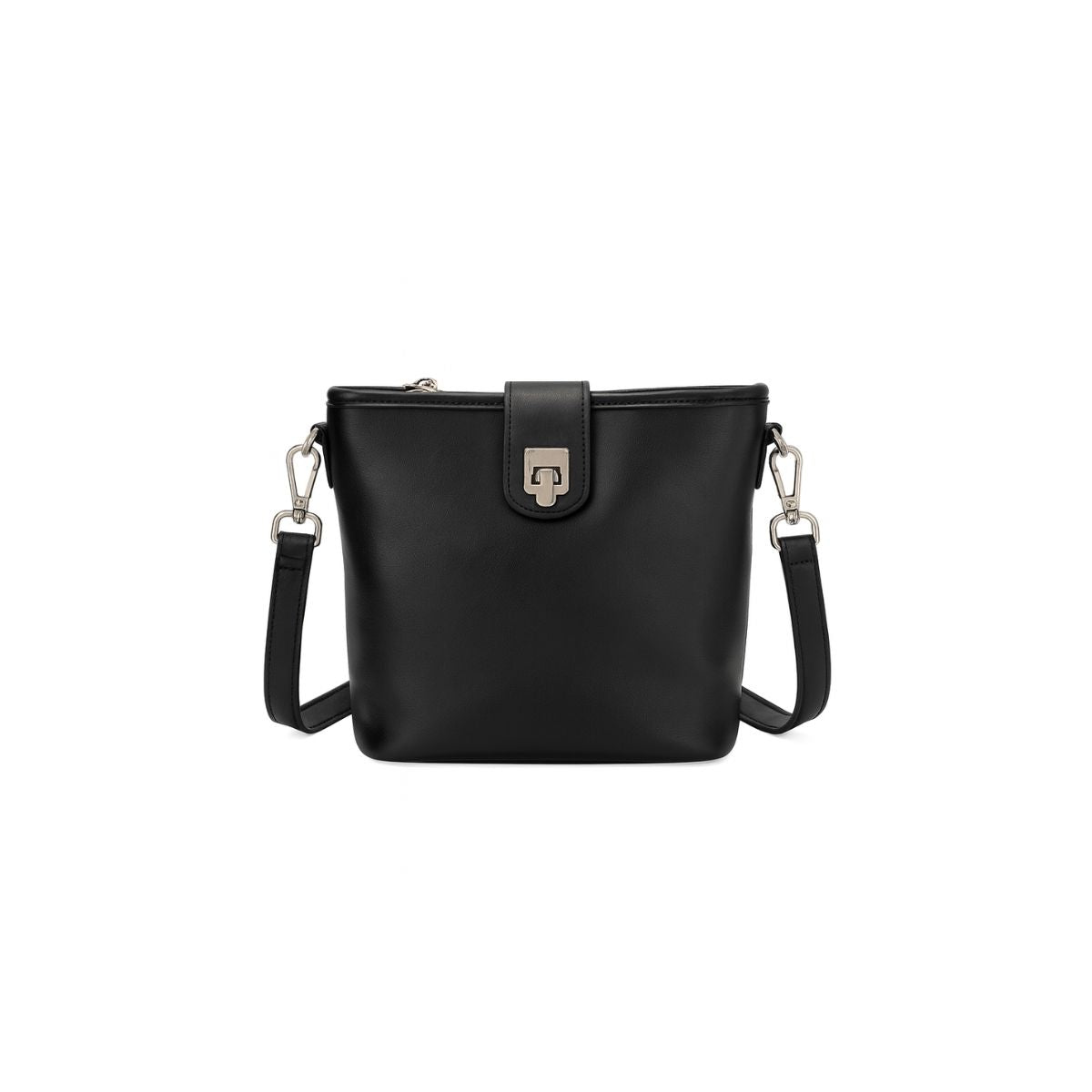 Retro Cube Top Grain Leather Mini Bucket Bag – Black