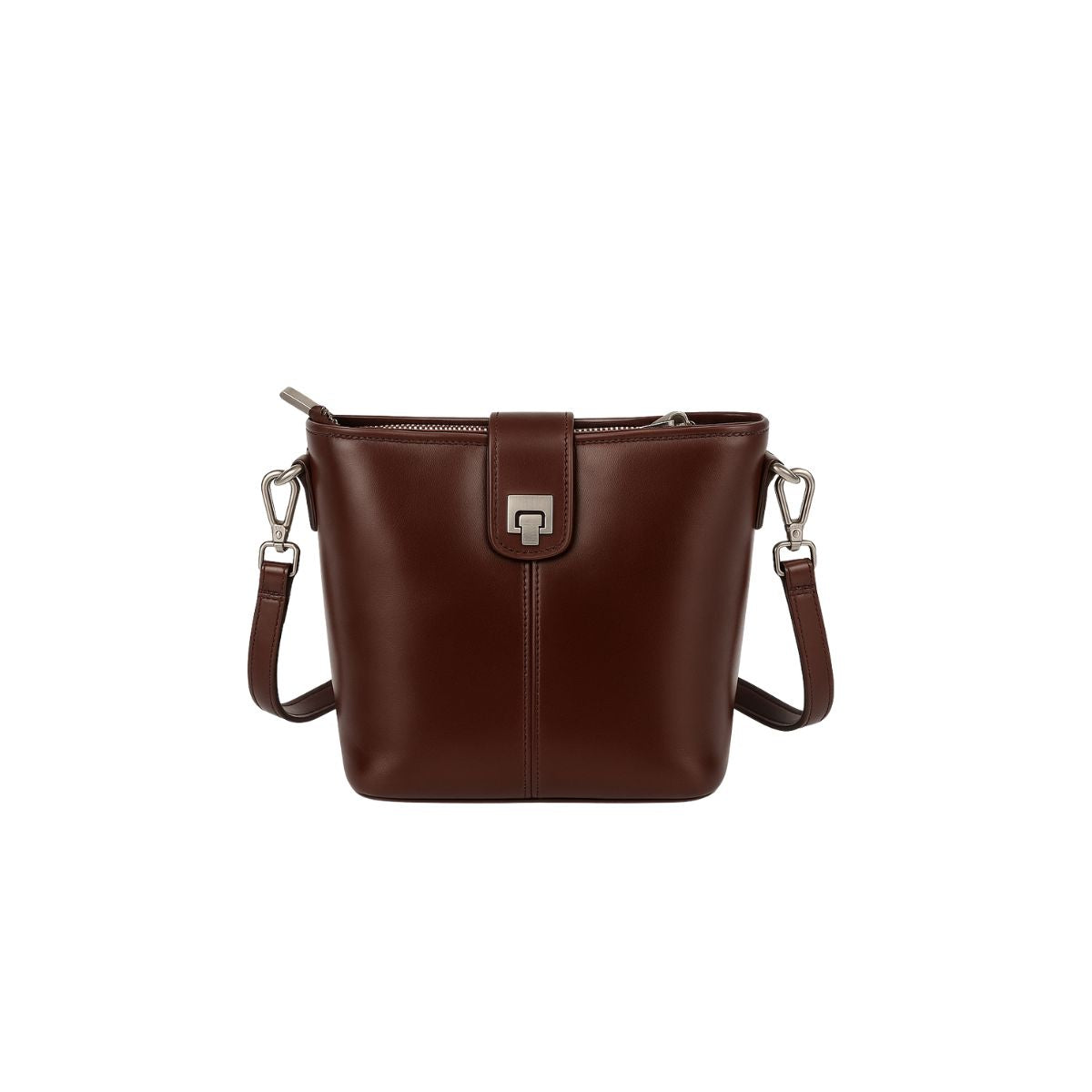 Retro Cube Top Grain Leather Mini Bucket Bag – Coffee Brown