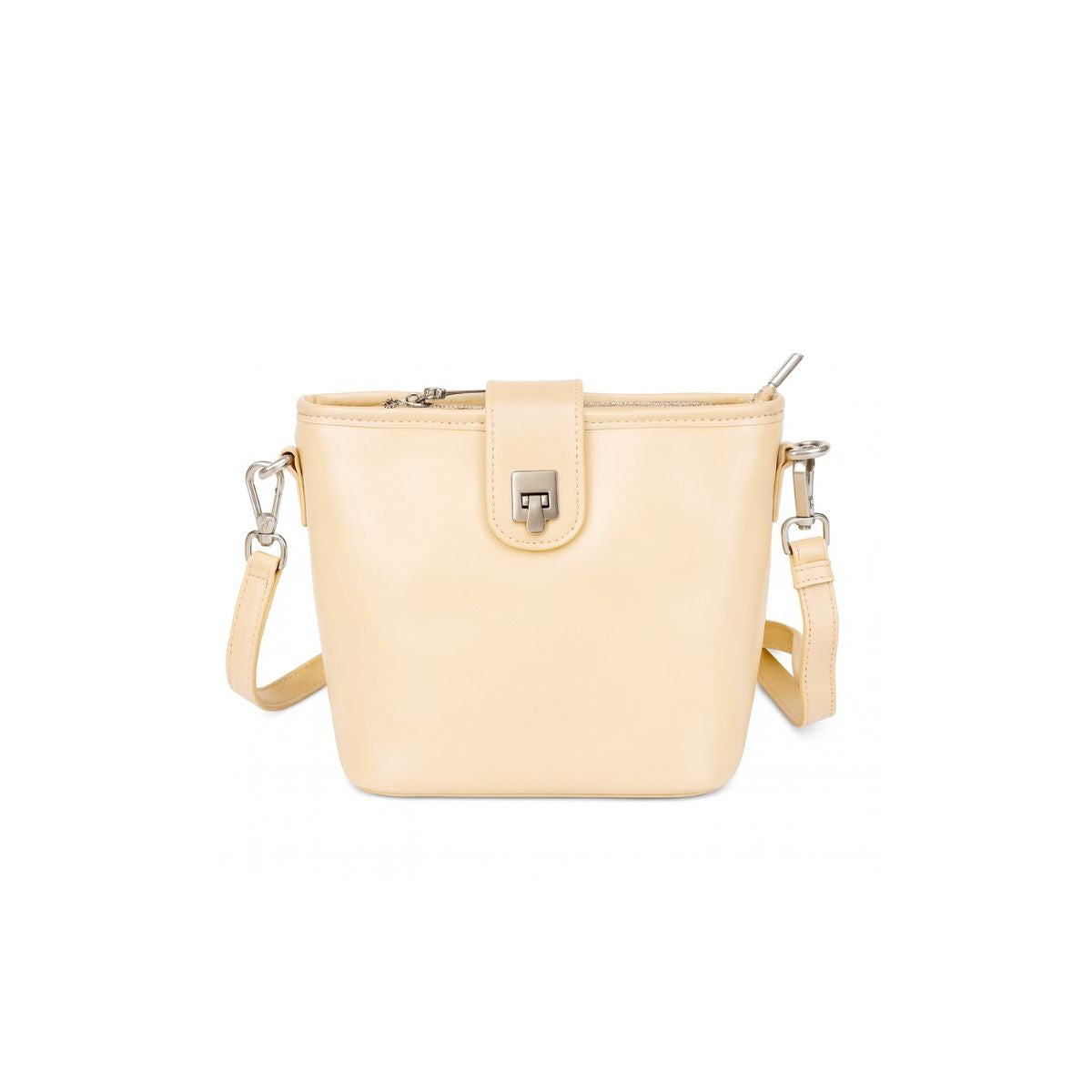 Retro Cube Top Grain Leather Mini Bucket Bag – Cream Beige