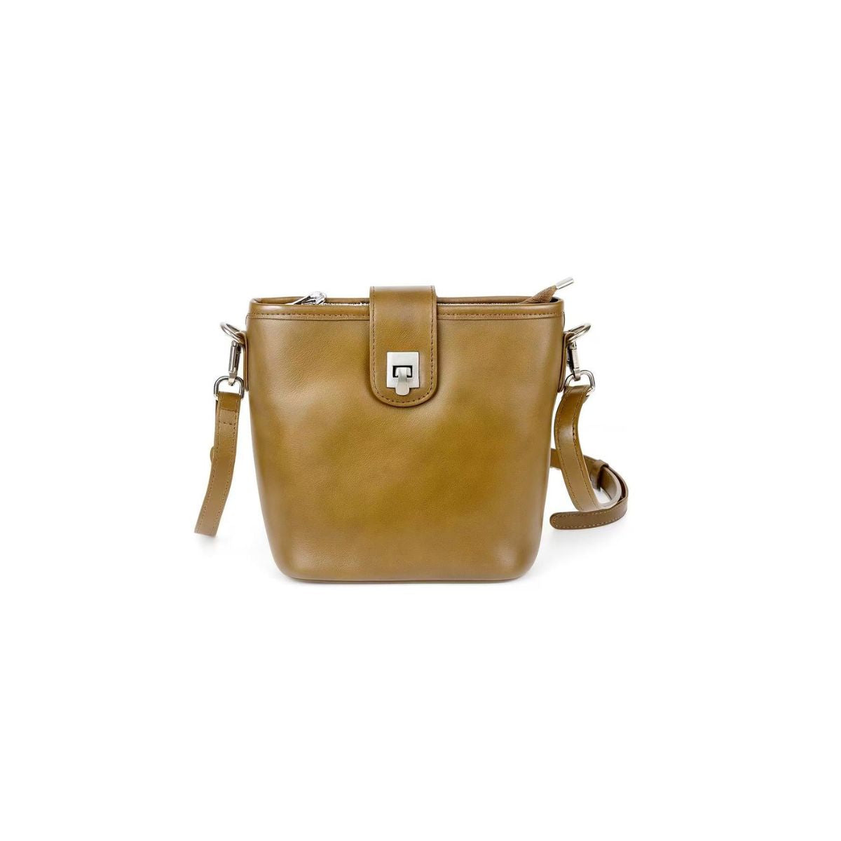 Retro Cube Top Grain Leather Mini Bucket Bag – Olive Green