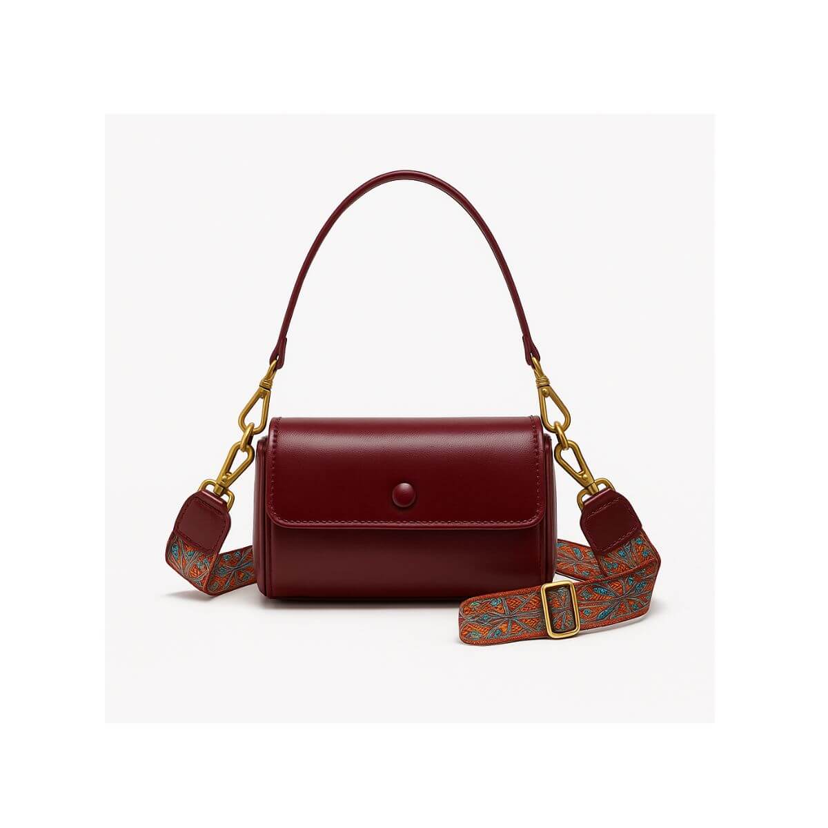 Retro Frame Mini Crossbody Bag – Burgundy Red