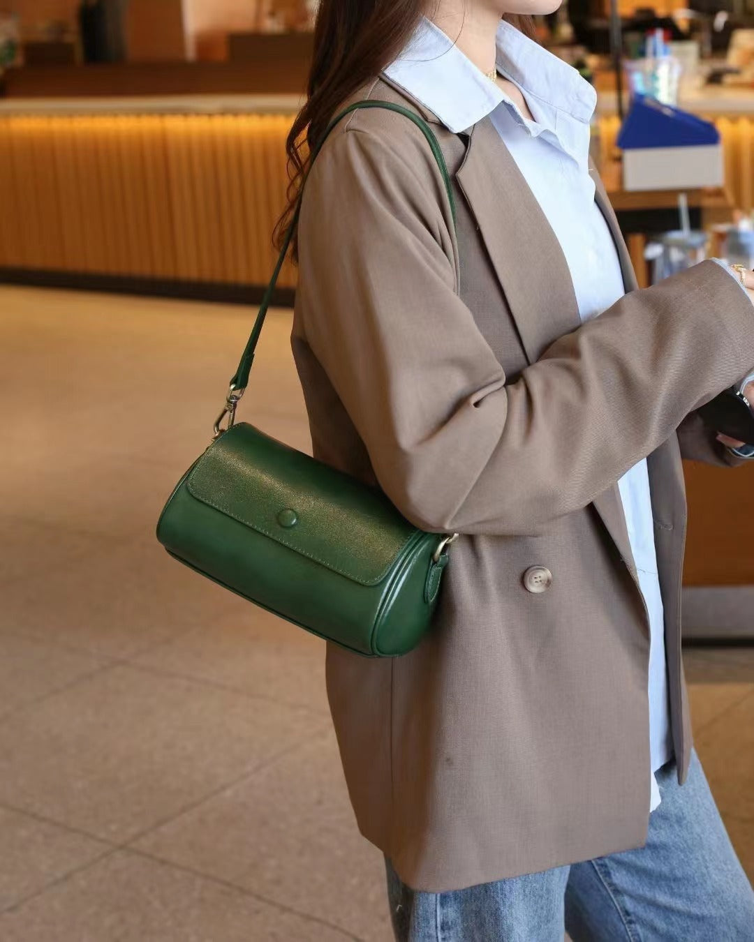 Retro Frame Mini Crossbody Bag – Emerald Green