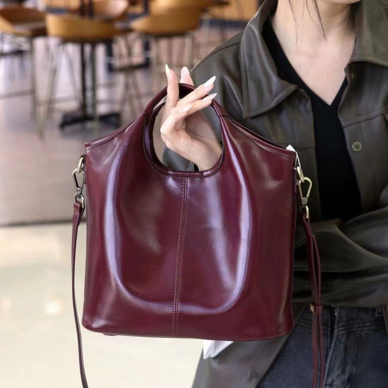 Retro Grace Burgundy Leather Tote Crossbody Bag – Elegant Vintage Crossbody for Women