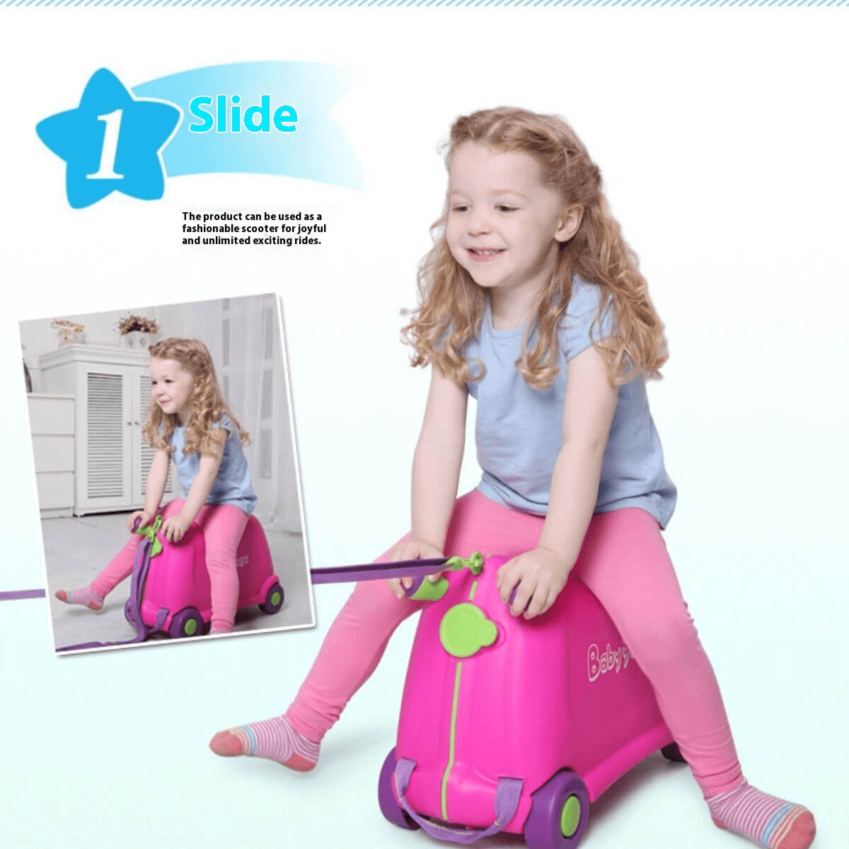 RideGo Kids Ride-On Suitcase – Blue