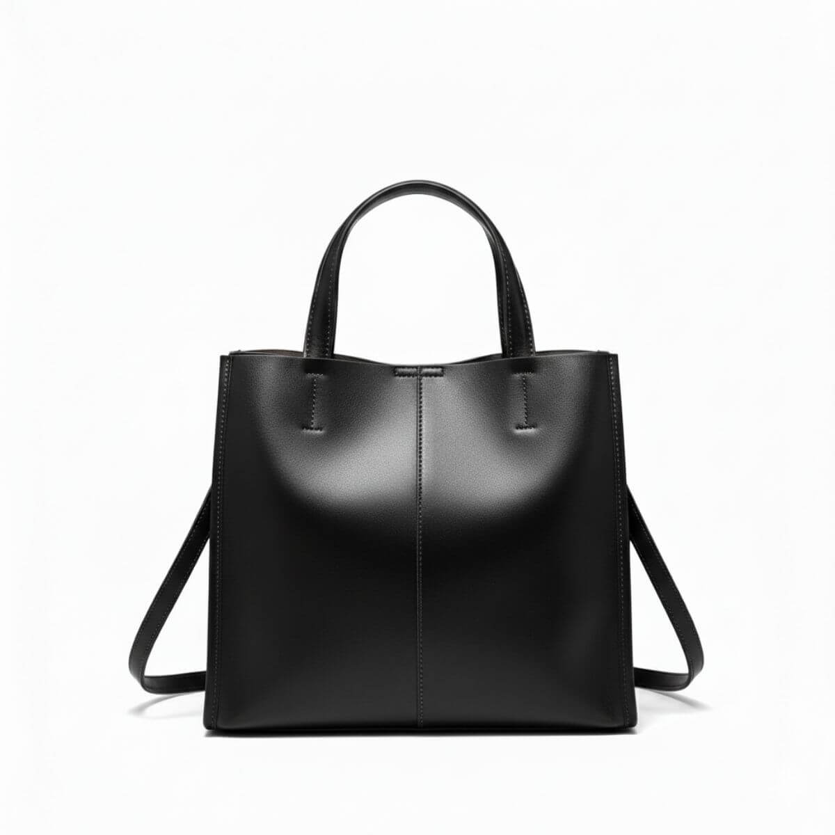 Metro Elegance Classic Black Full-Grain Leather Tote Bag