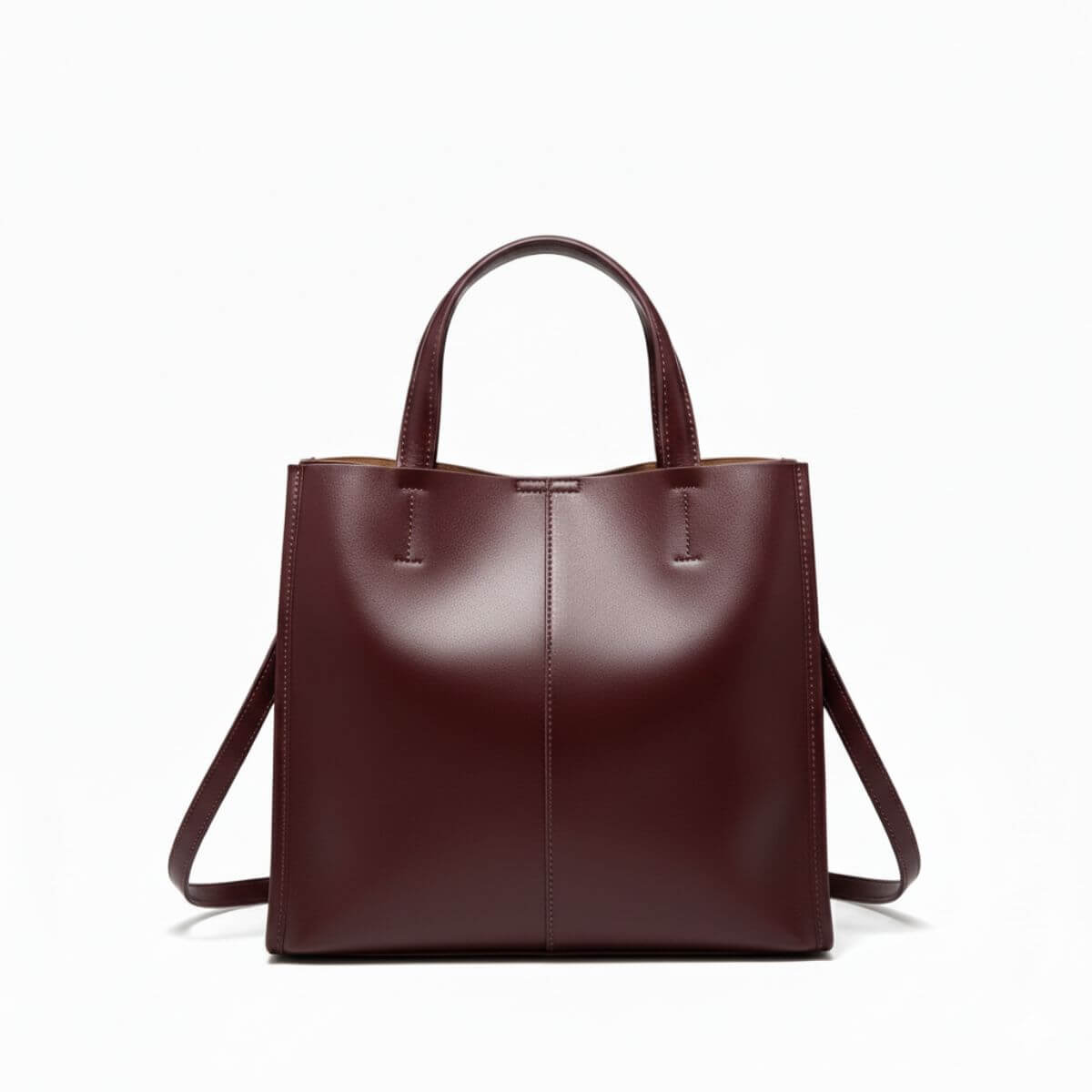 Metro Elegance Burgundy Full-Grain Leather Tote Bag