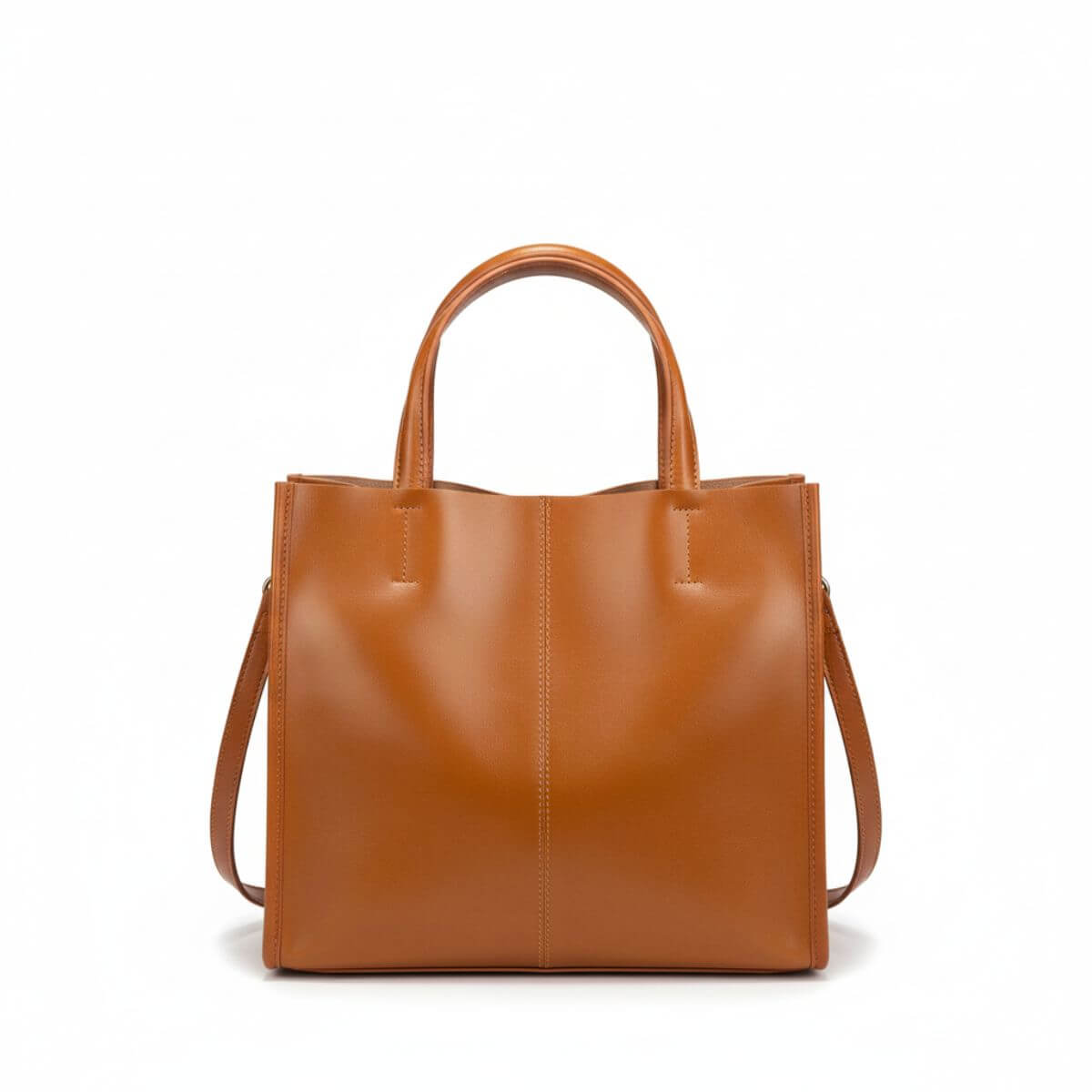 Metro Elegance Caramel Tan Full-Grain Leather Tote Bag
