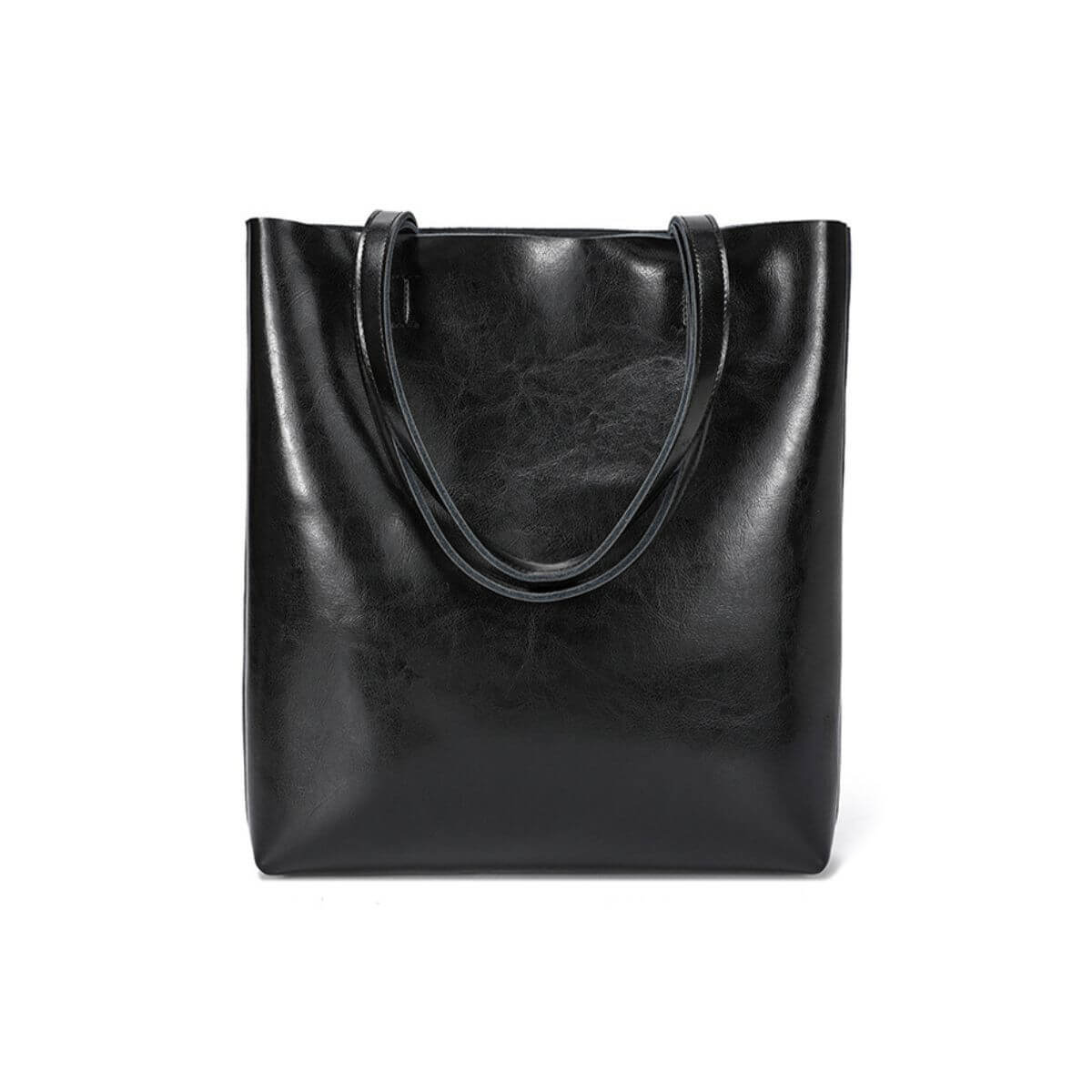 Urban Essential Classic Black Oil-Waxed Leather Tote Bag